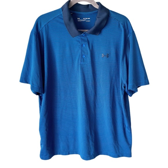 Under Armour Shirt Men's 2XL Blue Striped Polo Loose Fit Heatgear Quick Dry - Picture 1 of 7